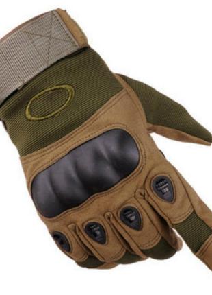 Перчатки тактические oakley, армейские полнопалые хаки  с защитой