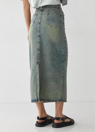 Джинсовая юбка макси в винтажном стиле6 фото