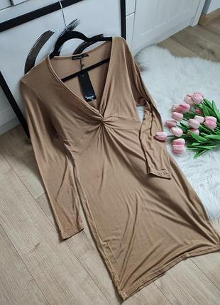 Коричневое платье-миди от boohoo, размерм-l