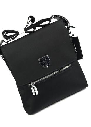 Текстильная мужская молодежная сумка через плечо с клапаном, нейлоновая черная деловая сумочка