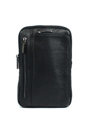 Нагрудна чоловіча шкіряна сумка рюкзак слінг на одне плече, чорна сумочка з натуральної шкіри2 фото