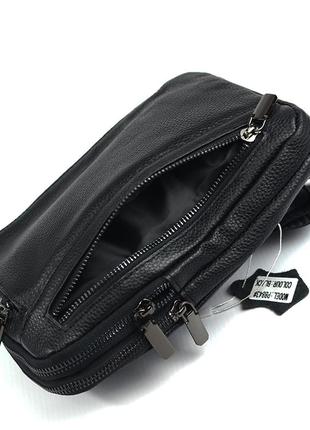 Нагрудна чоловіча шкіряна сумка рюкзак слінг на одне плече, чорна сумочка з натуральної шкіри6 фото