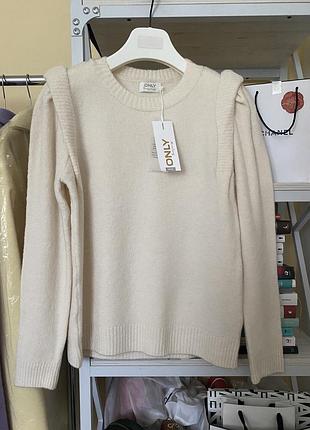 Очень теплый молочный белый свитер джемпер кофта вязаный базовый only