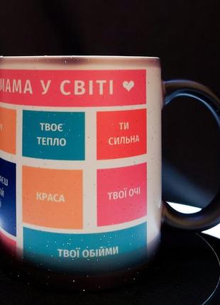 Чашка-хамелеон у подарунок мамі із принтом "чому ти найкраща в світі", 330 мл3 фото