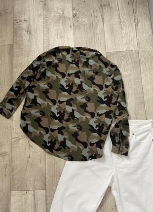 Рубашка в стиле милитари камуфляжная хаки h&amp;m divided 100% вискоза размер 486 фото