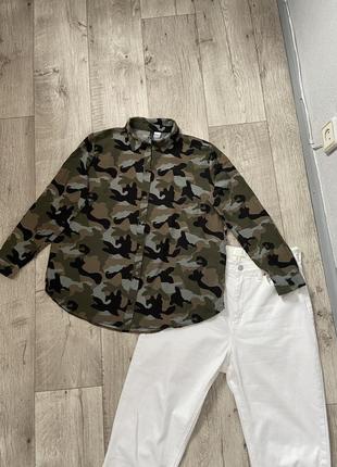 Рубашка в стиле милитари камуфляжная хаки h&amp;m divided 100% вискоза размер 481 фото