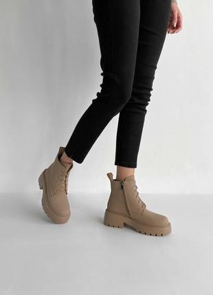 Ботинки платформа на шнурках женские бежевые экокожа демисезон 1157515 фото