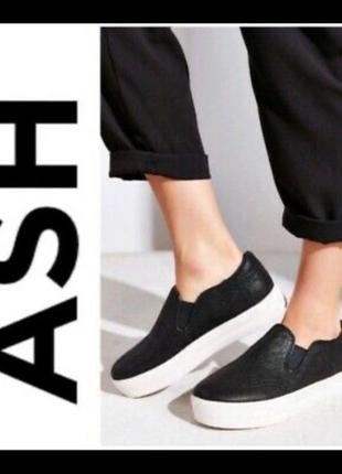 24,8 см дизайнерские чёрные кожаные слипоны ash мокасины