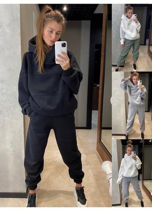 Костюм ❤️ oversize худи и джоггеры свободного кроя кофта и штаны женские спортивный комплект теплый