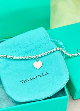 Срібний браслет tiffany & co з рожевим серцем2 фото