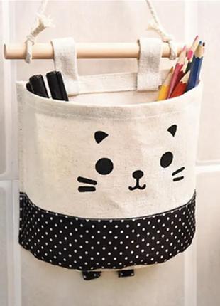Органайзер на стену котик в горошек мешочек