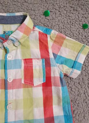 Детская рубашка, распашонка для мальчика в клетку на короткий рукав f&amp;f5 фото