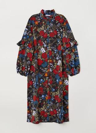 Шикарное платье миди h&amp;m в цветы, с воланами.1 фото
