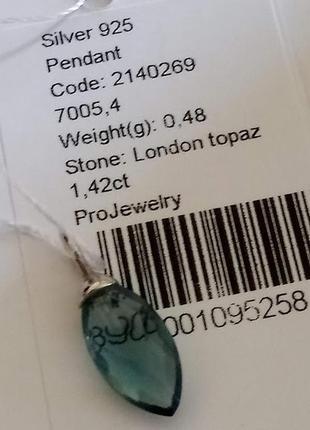 Серебряная подвеска с натуральным топазом london blue6 фото