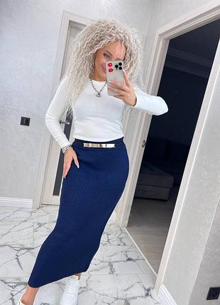 Жіноча стильна в'язана спідниця "стелла" міді (onesize 42-50), синя