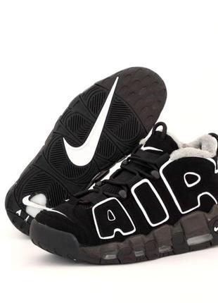 Високі замшеві кросівки на хутрі nike air more uptempo black white (зимові кросівки найк аптемпо чорно-білі )