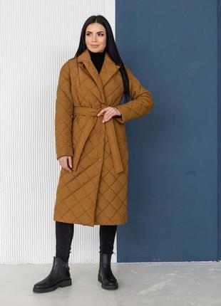 Пальто женское миди стеганое утепленное, плащевка, демисезонное, осеннее весенее брендовое4 фото