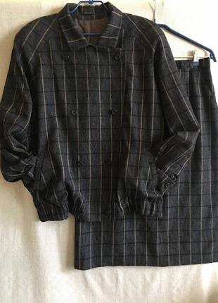 Вовняний костюм richard muller спідниця + бомбер  в клітинку