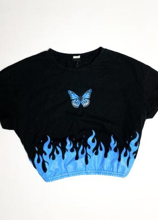 Топ укороченная футболка с бабочкой огонь