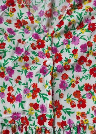 Вискозная блуза блузка из натуральной ткани с баской и пышными рукавами фонариками в цветочный принт3 фото