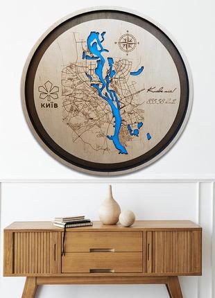 Деревянная карта киева (любой город) 3д карта киева с гравировкой многослойная карта города лк3
