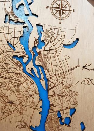 Деревянная карта киева (любой город) 3д карта киева с гравировкой многослойная карта города лк3