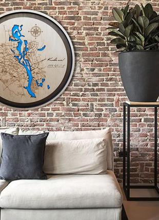 Деревянная карта киева (любой город) 3д карта киева с гравировкой многослойная карта города лк3