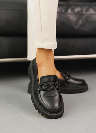 Женские туфли кожаные весенне-осенние черные5 фото