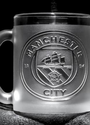 Чашка с гравировкой лого футбольного клуба манчестер сити fc manchester city sanddecor