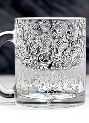 Чашка с гравировкой цветы sanddecor