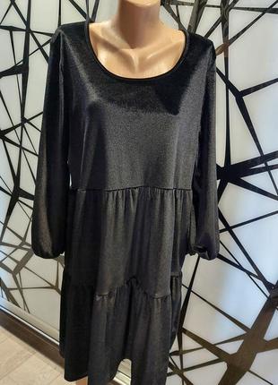 Бархатное черное платье с двухярусной юбкой f&f  50-54 размер1 фото