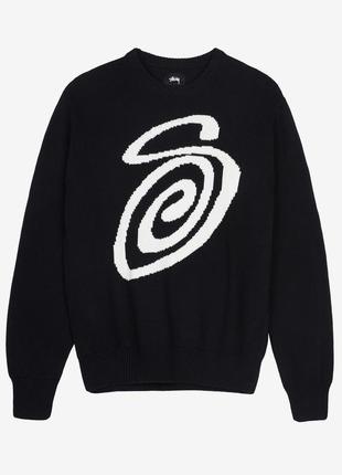 Свитер stussy curly s sweater (black / white)