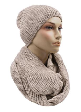 Вязаный комплект зимняя тёплая шапка и шарф снуд хомут женский к5