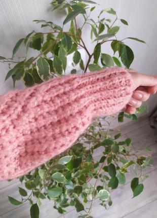 Женская вязаная кофта мохер -пуловер розового цвета крупной вязкой10 фото