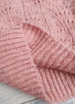 Женская вязаная кофта мохер -пуловер розового цвета крупной вязкой8 фото