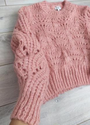 Женская вязаная кофта мохер -пуловер розового цвета крупной вязкой9 фото