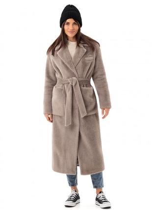 Шуба - пальто женское длинное утепленное зимнее эко альпака, прямое свободного кроя, брендовое