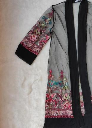Черная разноцветная длинная пляжная накидка в пол макси парео пляжное платье оверсайз туника сетка3 фото