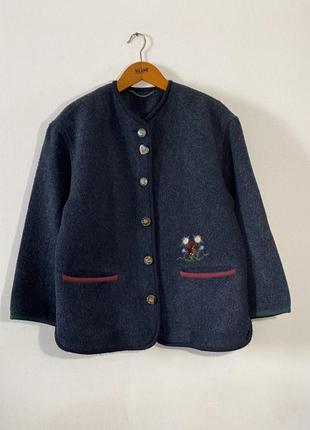 Винтажный жакет, пиджак, куртка, кардиган, полупальто, баварский, австрийский, винтаж, дирндль, куртка, collection forum, синий, шерсть,