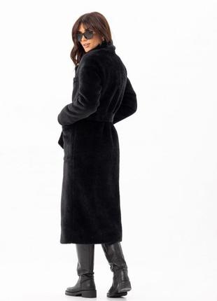 Шуба - пальто женское длинное утепленное зимнее эко альпака, прямое свободного кроя, бренд, черное9 фото