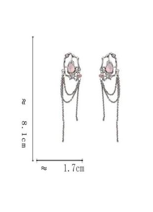 Серебристие сережки сережки с цепочкой серьги с розовым камнем изыскание сережки6 фото
