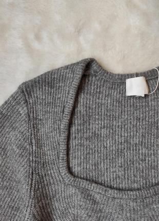 Серый кроп свитер с секси квадратным вырезом декольте глубоким вырезом широкими рукавами h&m9 фото