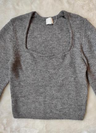 Серый кроп свитер с секси квадратным вырезом декольте глубоким вырезом широкими рукавами h&m8 фото