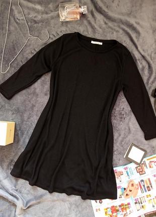 Черное платье pull & bear платье базовое черное платье на осень черное платье женское теплое свободного кроя короткое платье теплая осень весна