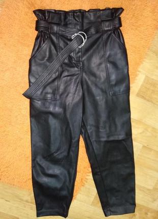 Черные брюки кежуал из искусственной кожи высокая посадка river island eur 36r uk10r2 фото