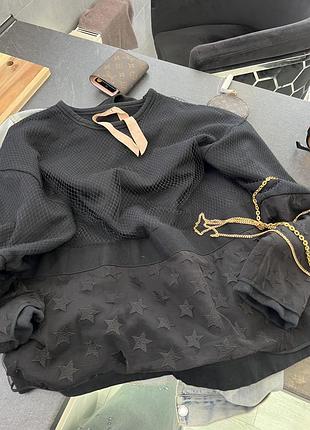 Премиальная кофта толстовка хлопок с фатином с сеткой звезды ysl n21 numero