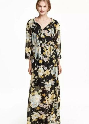 Шифонове максіплаття з довгим рукавом із квітковим малюнком від h&m