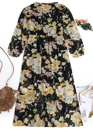 Шифоновое макси платье с длинным рукавом с цветочным рисунком от h&m6 фото