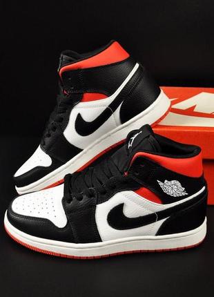 Кроссовки женские nike air jordan 1 white &amp; black &amp; red