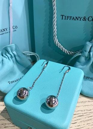 Брендовые серьги шарики tiffany с посеребрением
